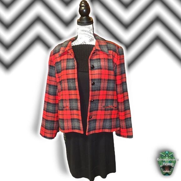 VINTAGE 1990’s Quirky Twee Tartan Plaid Wool 49er Style Blazer Jacket, Size 12P - Picture 4 of 10